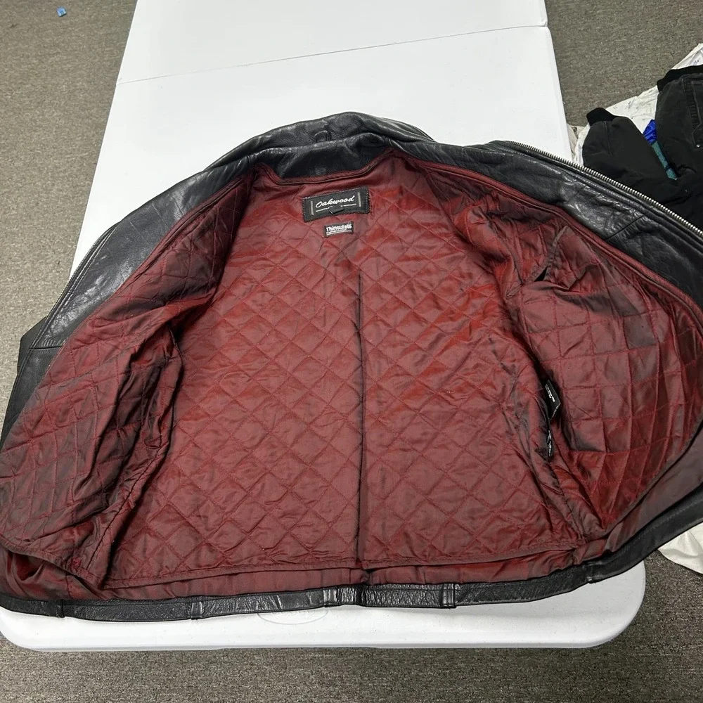 Oakwood Leather Jacket Mens M Black Good Thinsulate Insulated Quilted Lining